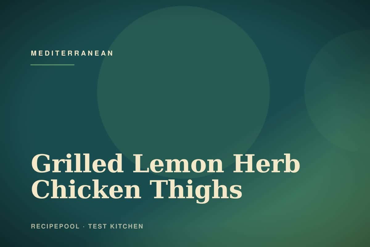 Grilled bone-in chicken thighs with crispy skin, lemon wedges, and fresh herbs