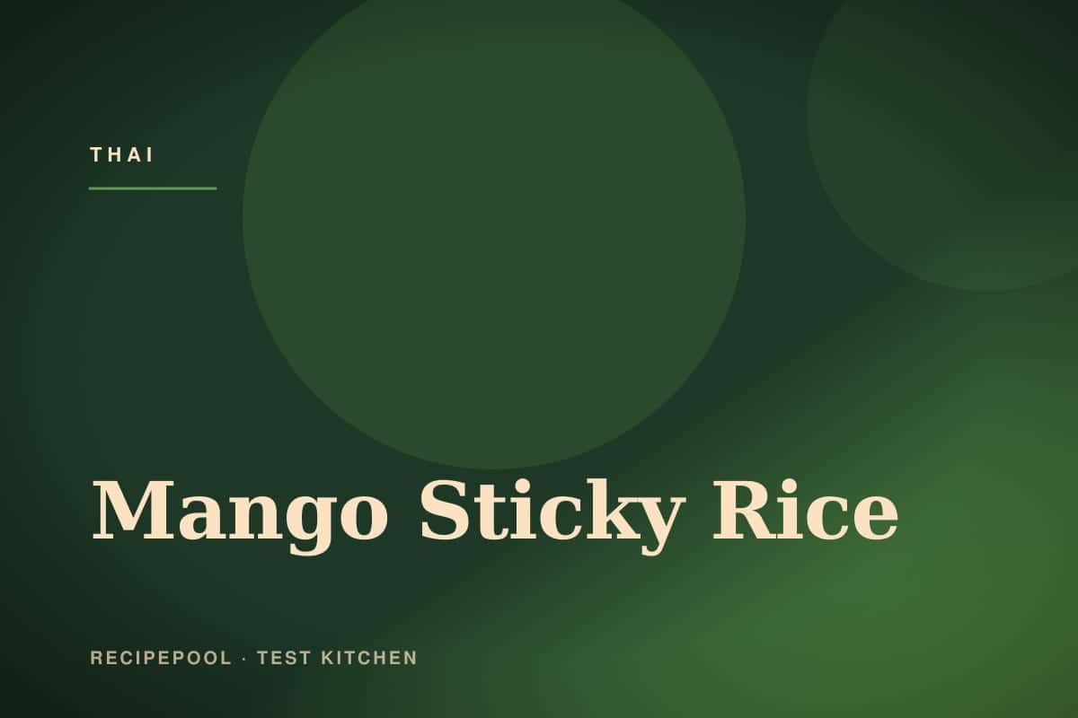 Plate of mango sticky rice with sliced ripe mango and coconut cream drizzle
