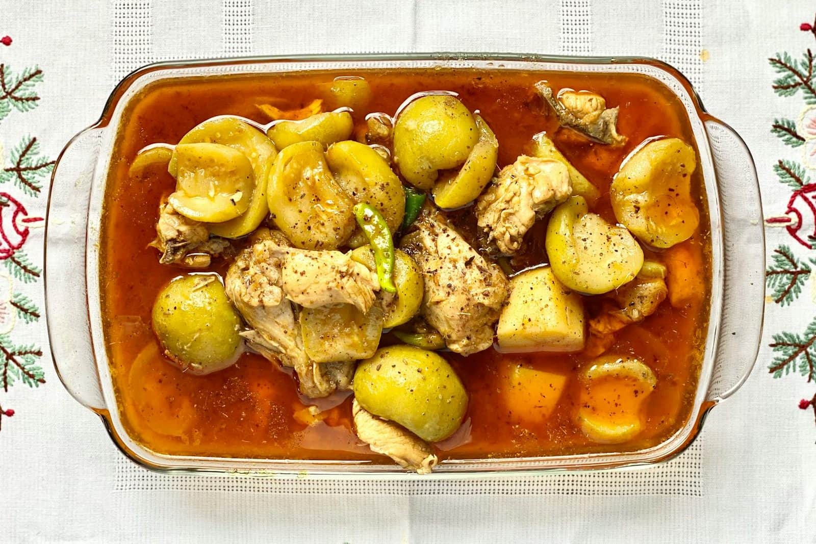 Ethiopian doro wat-style chicken stew in a red sauce with potatoes and aromatic spices
