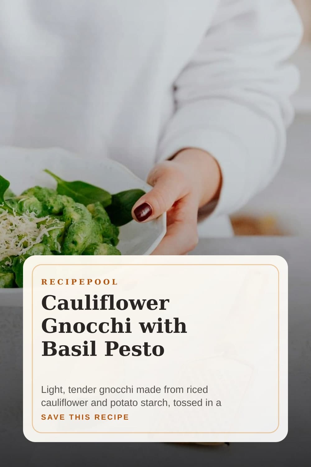 Pinterest image for Cauliflower Gnocchi with Basil Pesto