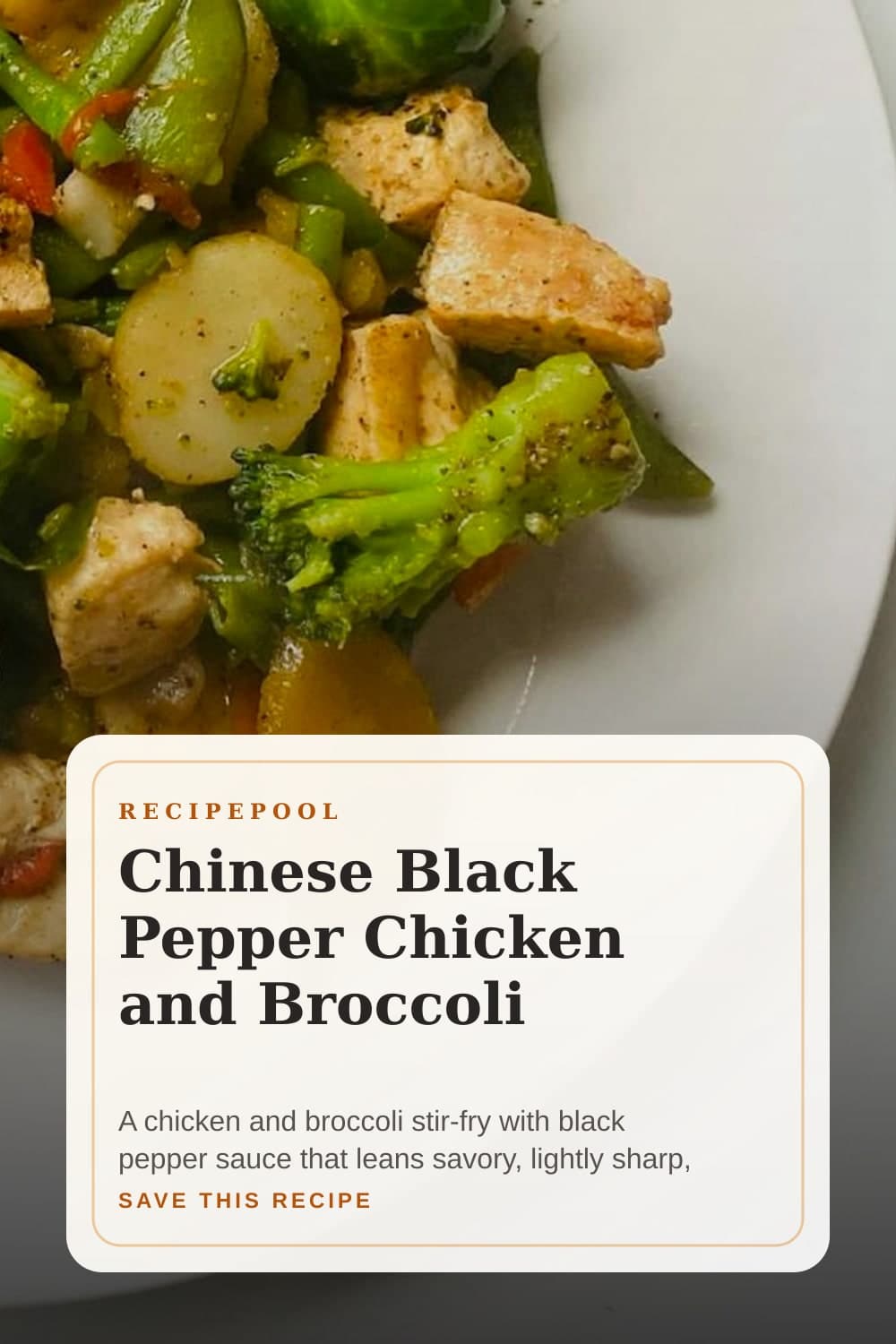 Pinterest image for Chinese Black Pepper Chicken and Broccoli