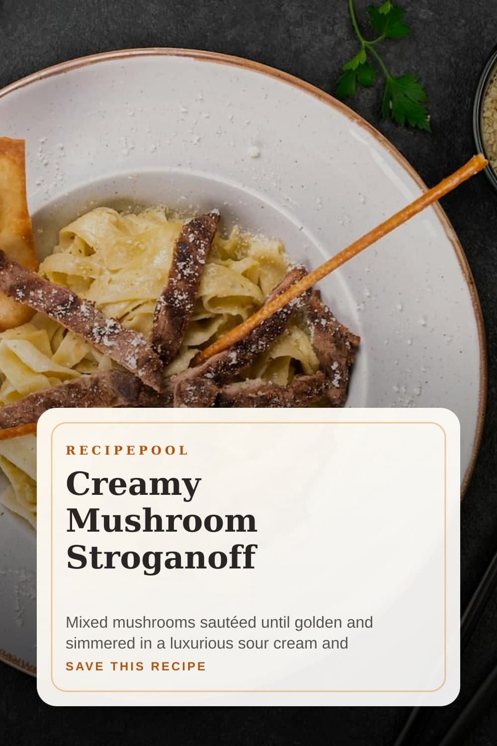 Pinterest image for Creamy Mushroom Stroganoff