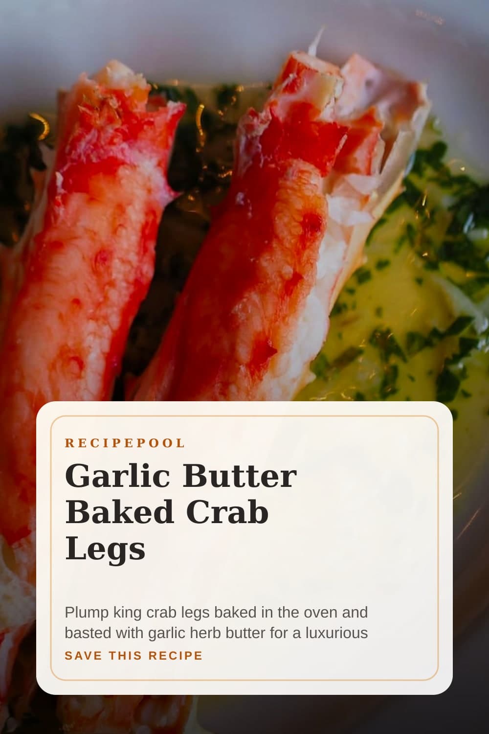 Pinterest image for Garlic Butter Baked Crab Legs