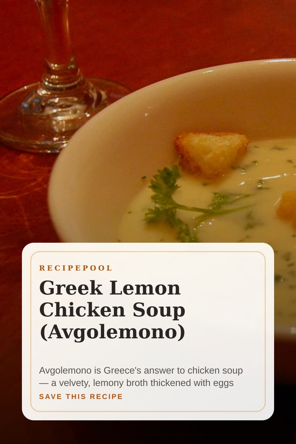 Pinterest image for Greek Lemon Chicken Soup (Avgolemono)