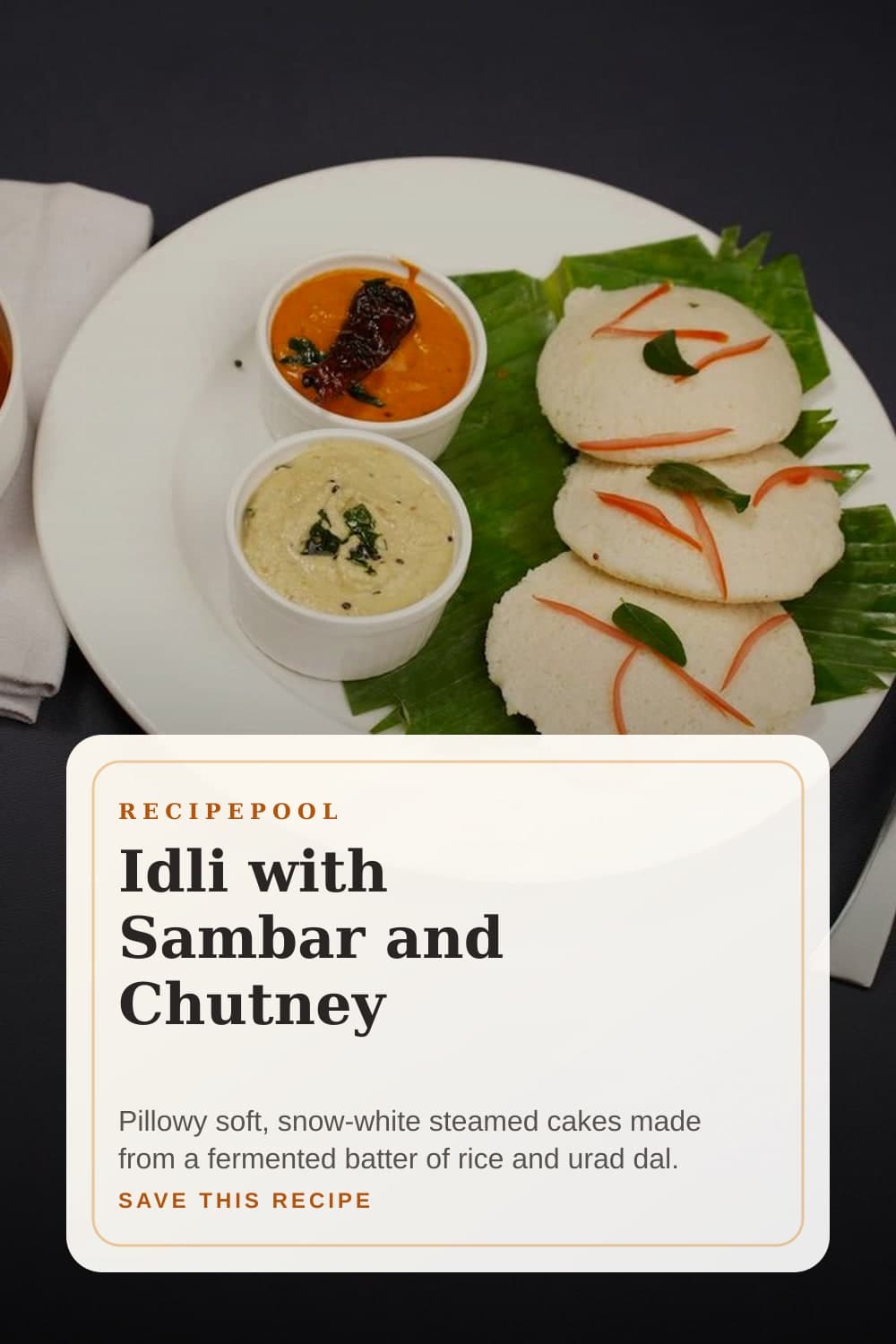Pinterest image for Idli with Sambar and Chutney