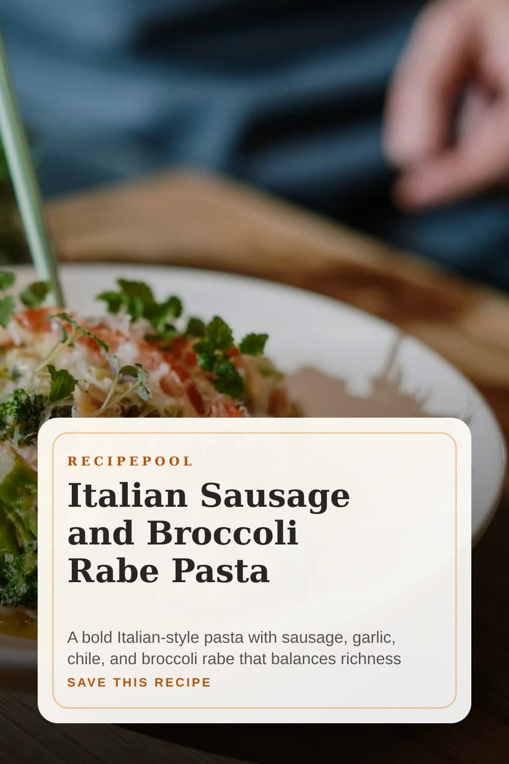 Pinterest image for Italian Sausage and Broccoli Rabe Pasta