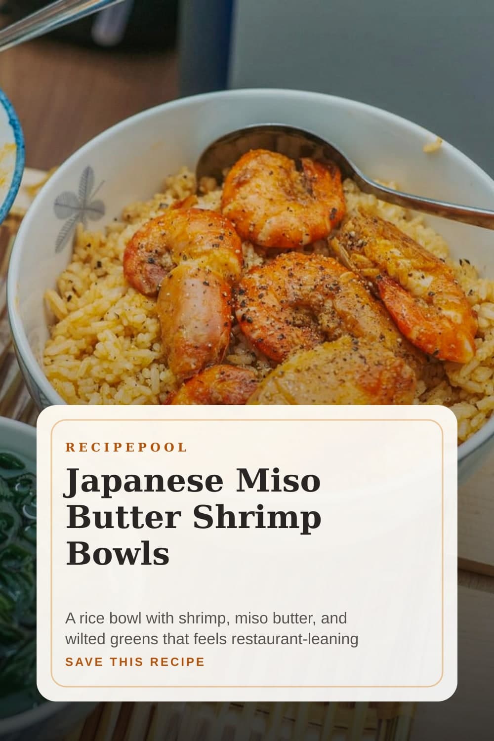 Pinterest image for Japanese Miso Butter Shrimp Bowls