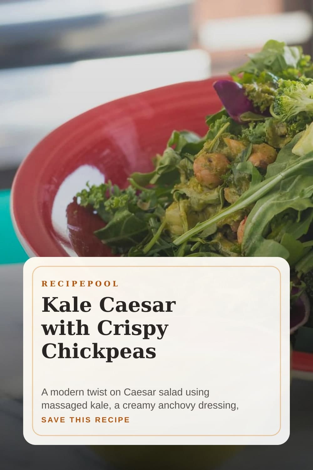 Pinterest image for Kale Caesar with Crispy Chickpeas
