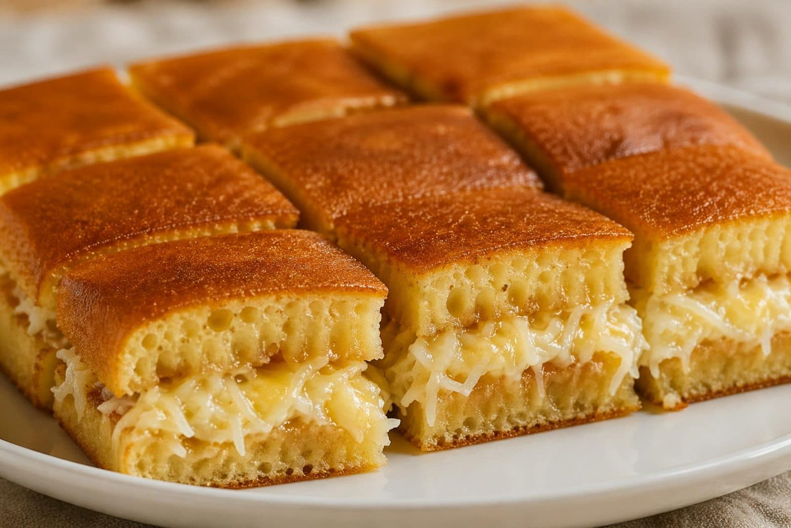 Indonesian martabak manis pancake filled with cheese on a white plate