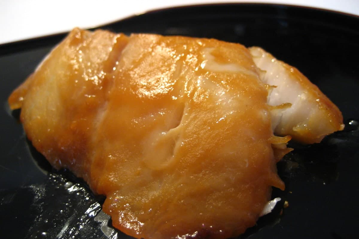 Miso glazed cod fillet with caramelized golden-brown glaze