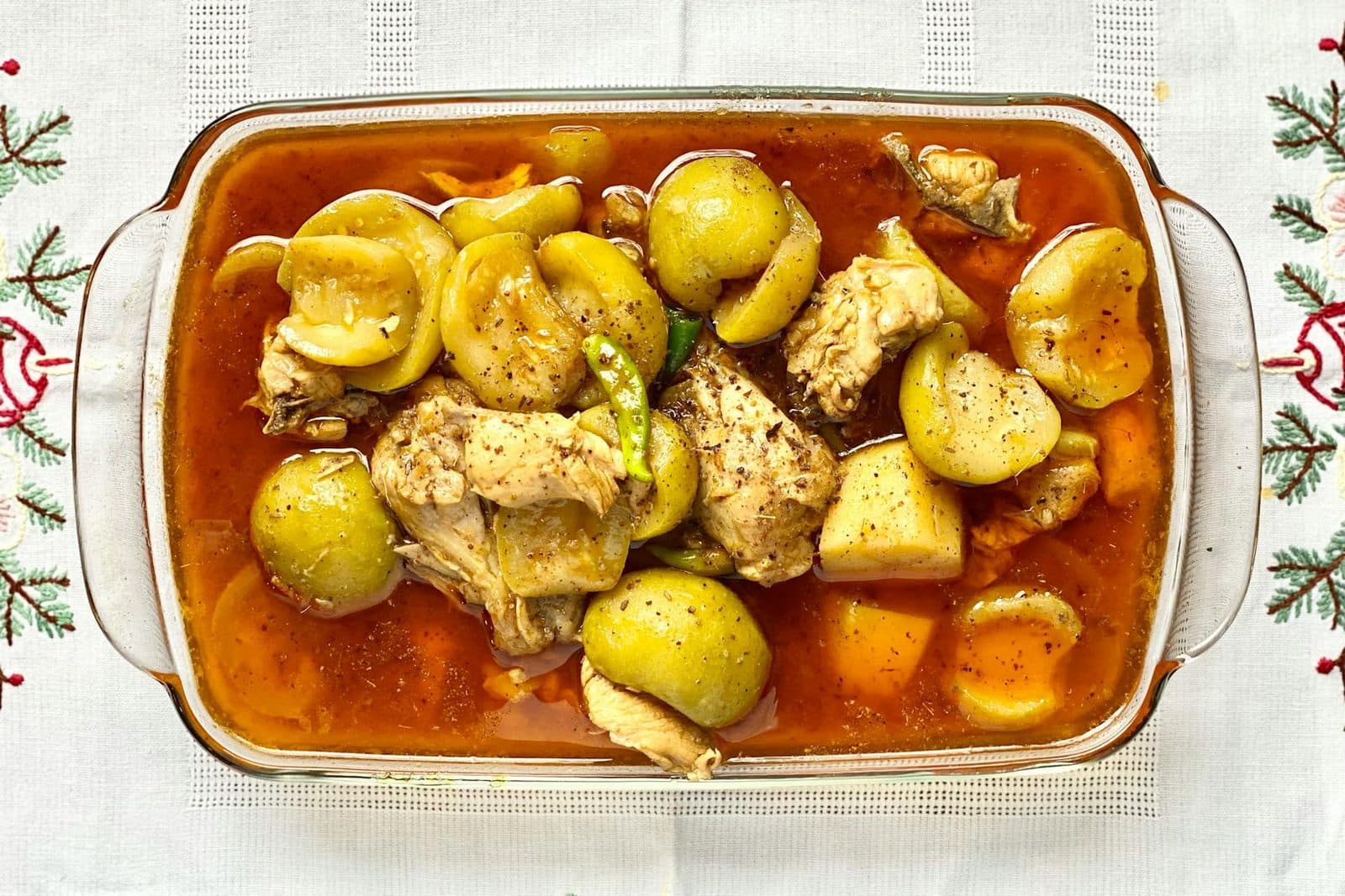 Ethiopian doro wat-style chicken stew in a red sauce with potatoes and aromatic spices