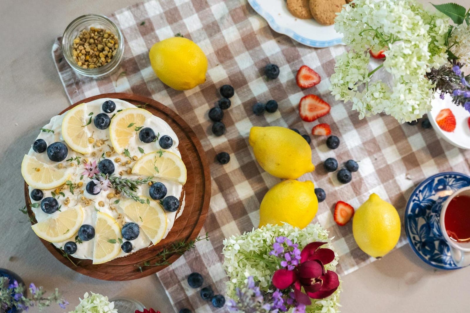 Lemon blueberry trifle-style dessert with lemon cream, blueberries, and cake layers